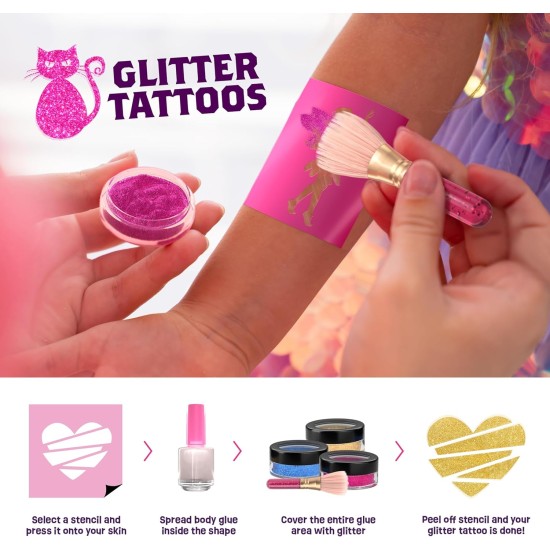 Pretty Me Kit de tatouage à paillettes pour enfants – Faux tatouages pailletés et métalliques pour filles – Idées cadeaux d'anniversaire pour fille – Ensemble de tatouages temporaires – Kits d'artisanat, jouets pour enfants de 6, 7, 8, 9, 10, 11 ans – Pretty Me Kit de tatouage à paillettes pour enfants – Faux tatouages pailletés et métalliques pour filles – Idées cadeaux d'anniversaire pour fille – Ensemble de tatouages temporaires – Kits d'artisanat, jouets pour enfants de 6, 7, 8, 9, 10, 11 ans –