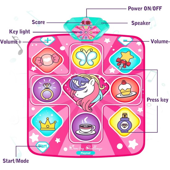 Tapis de danse licorne, tapis de jeu de rythme de mixage de danse, tapis de danse rose avec lumières LED, volume réglable, musique intégrée, 5 modes de jeu, cadeaux de Noël pour filles de 3 à 12 ans Tapis de danse licorne, tapis de jeu de rythme de mixage de danse, tapis de danse rose avec lumières LED, volume réglable, musique intégrée, 5 modes de jeu, cadeaux de Noël pour filles de 3 à 12 ans