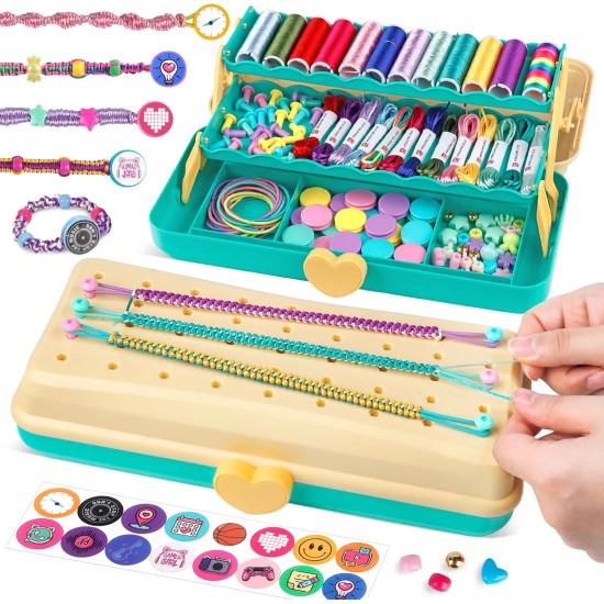 Kit de fabrication de bracelets d'amitié de Pâques avec boîte de rangement, bricolage de bracelets à cordes, arts et travaux manuels pour filles âgées de 8 à 12 ans, ensemble de jouets d'activités de voyage pour enfants, cadeaux d'anniversaire de Pâques p