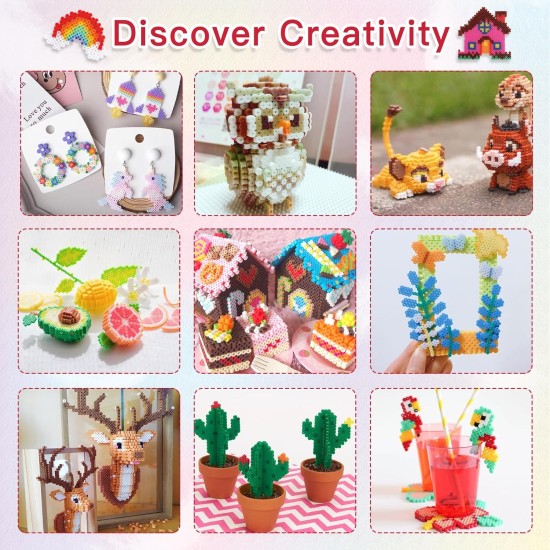 QUEFE Kit de perles à repasser 15 000 pièces 72 couleurs Kit de perles de 5 mm comprenant un panneau perforé, des perles fondantes, du papier à repasser, des pinces et des crochets colorés, fournitures d'art et d'artisanat de Noël à la maison pour les fil