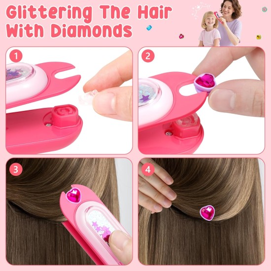 Kit de tampons de pierres précieuses pour cheveux, accessoires pour cheveux pour filles, jouet scintillant, outil de coiffure, diamants brillants réutilisables, perles de cheveux, bijoux artisanaux, accessoires de coiffure, cadeaux d'anniversaire, jouets 
