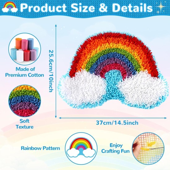 Kit de mini tapis avec crochet arc-en-ciel à faire soi-même, pour la Saint-Valentin, pour enfants, adultes, débutants, fabrication de votre propre tapis au crochet, toile imprimée, tapis, couture croisée, cadeau de Noël pour la décoration de la maison