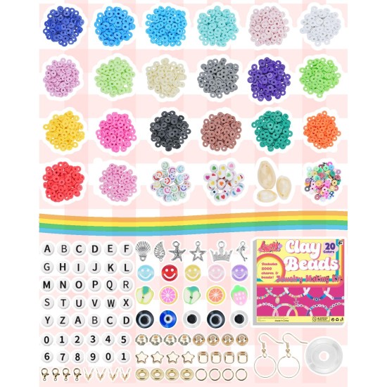 LovelyMoon Kit de fabrication de bracelets 5000 pièces de perles plates en argile Preppy pour la fabrication de bijoux d'amitié, perles Heishi en polymère avec breloques, cadeaux pour adolescentes, loisirs créatifs pour filles de 6, 7, 8, 9, 10, 11, 12 an LovelyMoon Kit de fabrication de bracelets 5000 pièces de perles plates en argile Preppy pour la fabrication de bijoux d'amitié, perles Heishi en polymère avec breloques, cadeaux pour adolescentes, loisirs créatifs pour filles de 6, 7, 8, 9, 10, 11, 12 an