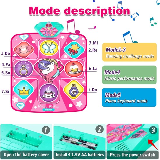 Tapis de danse licorne, tapis de jeu de rythme de mixage de danse, tapis de danse rose avec lumières LED, volume réglable, musique intégrée, 5 modes de jeu, cadeaux de Noël pour filles de 3 à 12 ans Tapis de danse licorne, tapis de jeu de rythme de mixage de danse, tapis de danse rose avec lumières LED, volume réglable, musique intégrée, 5 modes de jeu, cadeaux de Noël pour filles de 3 à 12 ans