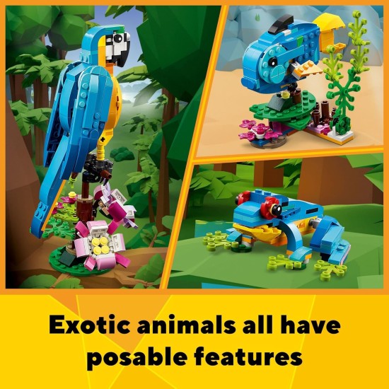 LEGO Creator 31136 Ensemble de jouets de construction 3 en 1 avec perroquet exotique, se transforme en 3 figurines d'animaux différentes – du perroquet coloré au poisson nageur en passant par la grenouille mignonne, jouets créatifs pour les enfants de 7 a LEGO Creator 31136 Ensemble de jouets de construction 3 en 1 avec perroquet exotique, se transforme en 3 figurines d'animaux différentes – du perroquet coloré au poisson nageur en passant par la grenouille mignonne, jouets créatifs pour les enfants de 7 a