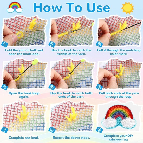 Kit de mini tapis avec crochet arc-en-ciel à faire soi-même, pour la Saint-Valentin, pour enfants, adultes, débutants, fabrication de votre propre tapis au crochet, toile imprimée, tapis, couture croisée, cadeau de Noël pour la décoration de la maison