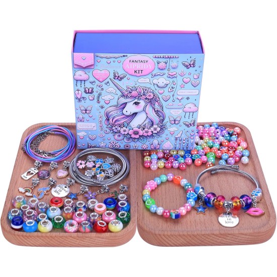 AIPRIDY Kit de fabrication de bracelets à breloques 208 pièces, ensemble de cadeaux artisanaux licorne et sirène qui peut inspirer l'imagination et la créativité, kit de fabrication de bijoux, cadeaux parfaits pour les filles de 5 à 12 ans (licorne rose +