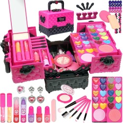 Kit de maquillage pour enfants pour fille – 52 pièces de maquillage sûr et lavable pour enfants, kit de maquillage pour vraies filles, kit de maquillage pour tout-petits avec étui à cosmétiques, jouets pour filles de 4 à 12 ans, jouets princesse, cadeaux 
