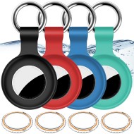 Lot de 4 étuis pour Apple Airtag avec porte-clés, étanche IPX8, résistant aux chocs, GPS Air Tag Tracker [anti-rayures] [PC + silicone] pour recherche d'articles, étui pour animaux de compagnie, enfants, femmes - Noir + Bleu + Vert + Rouge