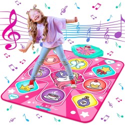 Tapis de danse licorne, tapis de jeu de rythme de mixage de danse, tapis de danse rose avec lumières LED, volume réglable, musique intégrée, 5 modes de jeu, cadeaux de Noël pour filles de 3 à 12 ans