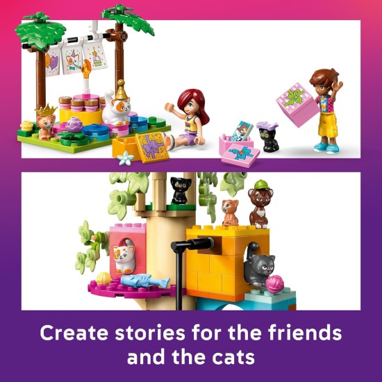 LEGO Friends - 42666 - Jouet de construction pour fête d'anniversaire et cabane dans les arbres - Blocs de construction avec jouets pour chat et 2 mini-poupées - Jouet créatif pour enfants pour filles et garçons, 9 ans et plus - Idée cadeau d'anniversaire