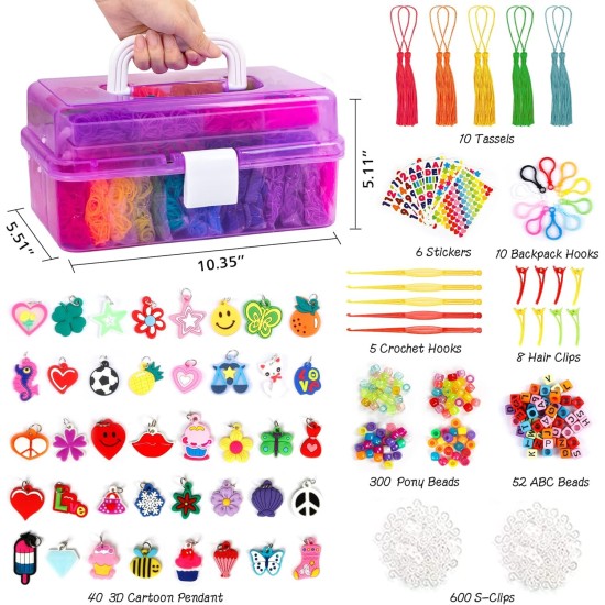 INSCRAFT Plus de 17 500 élastiques à tisser en caoutchouc avec récipient à 3 couches, 28 couleurs, 600 clips en S, 352 perles, 40 pendentifs de dessin animé, kit de recharge pour la fabrication de bracelets pour enfants INSCRAFT Plus de 17 500 élastiques à tisser en caoutchouc avec récipient à 3 couches, 28 couleurs, 600 clips en S, 352 perles, 40 pendentifs de dessin animé, kit de recharge pour la fabrication de bracelets pour enfants