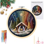 Ensemble de broderie de la Nativité DIY – Stitch The Holy Story, kit de broderie de Noël avec tissu, fils et aiguilles, kit de broderie chrétienne pour adultes débutants, décoration d'intérieur et cadeaux (1 pièce)