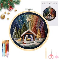 Ensemble de broderie de la Nativité DIY – Stitch The Holy Story, kit de broderie de Noël avec tissu, fils et aiguilles, kit de broderie chrétienne pour adultes débutants, décoration d'intérieur et cadeaux (1 pièce)