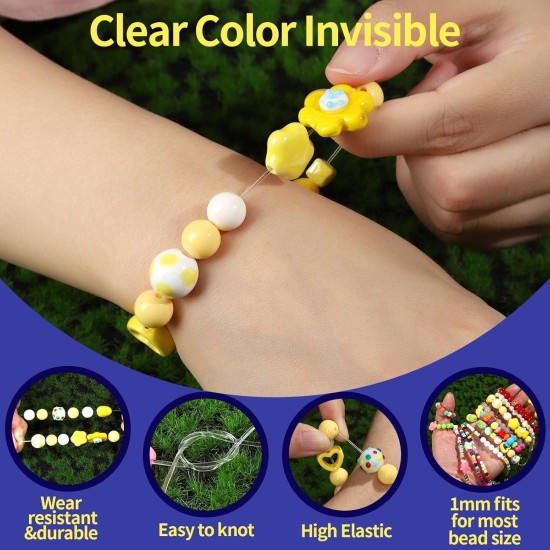 FANDAMEI Cordon élastique pour bracelet de 1 mm, cordon de perles extensibles en cristal pour la fabrication de bracelets, de bijoux, cordon élastique transparent extensible pour perles, fil transparent pour la fabrication de bracelets et de colliers FANDAMEI Cordon élastique pour bracelet de 1 mm, cordon de perles extensibles en cristal pour la fabrication de bracelets, de bijoux, cordon élastique transparent extensible pour perles, fil transparent pour la fabrication de bracelets et de colliers