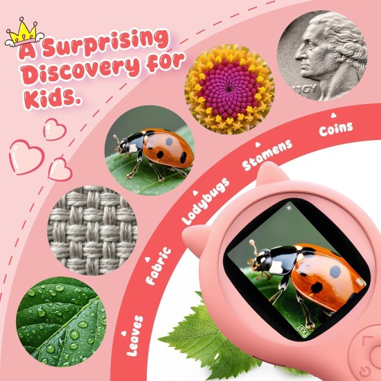 Mini microscope numérique portable pour enfants – Jouets éducatifs scientifiques, cadeaux de Noël et d'anniversaire pour filles et garçons âgés de 5, 6, 7, 8, 9, 10, 11, 12 ans (rose)