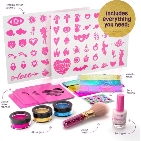 Pretty Me Kit de tatouage à paillettes pour enfants – Faux tatouages pailletés et métalliques pour filles – Idées cadeaux d'anniversaire pour fille – Ensemble de tatouages temporaires – Kits d'artisanat, jouets pour enfants de 6, 7, 8, 9, 10, 11 ans – Pretty Me Kit de tatouage à paillettes pour enfants – Faux tatouages pailletés et métalliques pour filles – Idées cadeaux d'anniversaire pour fille – Ensemble de tatouages temporaires – Kits d'artisanat, jouets pour enfants de 6, 7, 8, 9, 10, 11 ans –