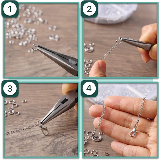Mr. Pen - Anneaux de saut ouverts, argent, 1014 pièces, 6 tailles d'anneaux de saut ouverts pour la fabrication de bijoux, anneaux de saut en argent et fermoirs mousquetons