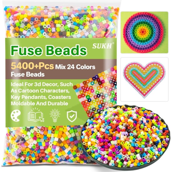 Sukh 5400+Pcs Perles à Fusibles - Kit de Perles à Fusibles Kit de Perles à Fondre Perles à Fusibles Perles de Fer en Vrac pour l'Artisanat d'Enfants, Idéal pour les Garçons et les Filles Cadeaux d'Anniversaire de Noël Mélange 24 Couleurs 5mm Sukh 5400+Pcs Perles à Fusibles - Kit de Perles à Fusibles Kit de Perles à Fondre Perles à Fusibles Perles de Fer en Vrac pour l'Artisanat d'Enfants, Idéal pour les Garçons et les Filles Cadeaux d'Anniversaire de Noël Mélange 24 Couleurs 5mm