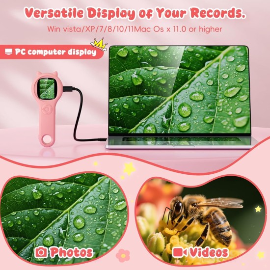 Mini microscope numérique portable pour enfants – Jouets éducatifs scientifiques, cadeaux de Noël et d'anniversaire pour filles et garçons âgés de 5, 6, 7, 8, 9, 10, 11, 12 ans (rose)