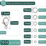 Mr. Pen - Anneaux de saut ouverts, argent, 1014 pièces, 6 tailles d'anneaux de saut ouverts pour la fabrication de bijoux, anneaux de saut en argent et fermoirs mousquetons