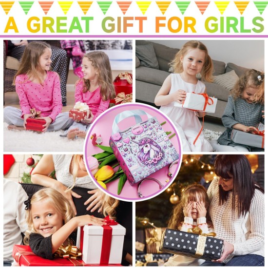 AIPRIDY Kit de fabrication de bracelets à breloques 208 pièces, ensemble de cadeaux artisanaux licorne et sirène qui peut inspirer l'imagination et la créativité, kit de fabrication de bijoux, cadeaux parfaits pour les filles de 5 à 12 ans (licorne rose +