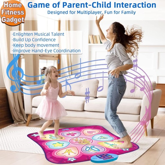 SUNLIN Tapis de danse – Tapis de jeu rythmique – Tapis de jeu de danse avec lumières LED, cadeau pour enfants filles de 3 à 12 ans, volume réglable, musique intégrée, 3 niveaux de défi