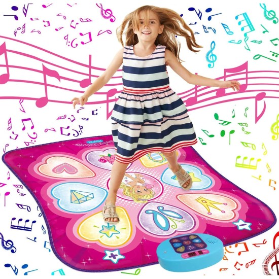 SUNLIN Tapis de danse – Tapis de jeu rythmique – Tapis de jeu de danse avec lumières LED, cadeau pour enfants filles de 3 à 12 ans, volume réglable, musique intégrée, 3 niveaux de défi