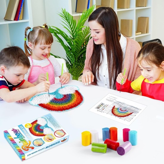 Kit de mini tapis avec crochet arc-en-ciel à faire soi-même, pour la Saint-Valentin, pour enfants, adultes, débutants, fabrication de votre propre tapis au crochet, toile imprimée, tapis, couture croisée, cadeau de Noël pour la décoration de la maison