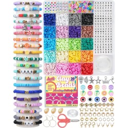 LovelyMoon Kit de fabrication de bracelets 5000 pièces de perles plates en argile Preppy pour la fabrication de bijoux d'amitié, perles Heishi en polymère avec breloques, cadeaux pour adolescentes, loisirs créatifs pour filles de 6, 7, 8, 9, 10, 11, 12 an