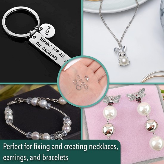 Mr. Pen - Anneaux de saut ouverts, argent, 1014 pièces, 6 tailles d'anneaux de saut ouverts pour la fabrication de bijoux, anneaux de saut en argent et fermoirs mousquetons