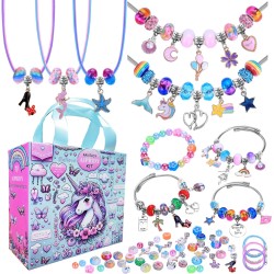 AIPRIDY Kit de fabrication de bracelets à breloques 208 pièces, ensemble de cadeaux artisanaux licorne et sirène qui peut inspirer l'imagination et la créativité, kit de fabrication de bijoux, cadeaux parfaits pour les filles de 5 à 12 ans (licorne rose +