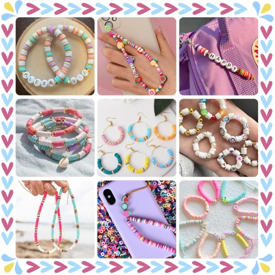 Gionlion Kit de fabrication de bracelets en perles d'argile, 30 000 pièces, 168 couleurs, 8 boîtes de perles plates Preppy pour bracelets d'amitié, kit de bijoux avec pendentifs, breloques, cordon élastique, artisanat, cadeaux