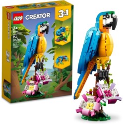LEGO Creator 31136 Ensemble de jouets de construction 3 en 1 avec perroquet exotique, se transforme en 3 figurines d'animaux différentes – du perroquet coloré au poisson nageur en passant par la grenouille mignonne, jouets créatifs pour les enfants de 7 a