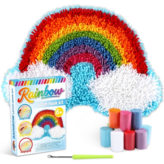 Kit de mini tapis avec crochet arc-en-ciel à faire soi-même, pour la Saint-Valentin, pour enfants, adultes, débutants, fabrication de votre propre tapis au crochet, toile imprimée, tapis, couture croisée, cadeau de Noël pour la décoration de la maison