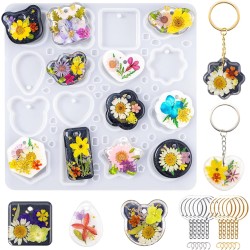 LET'S RESIN Moules en résine pour porte-clés en silicone avec trou, 16 cavités en résine UV pour pendentif de bijoux pour débutant, moules en résine époxy pour la fabrication de bijoux, porte-clés et pendentifs