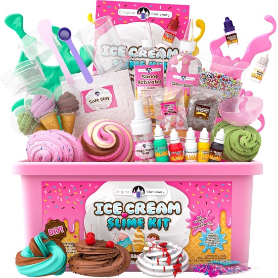 Kit de papeterie original pour slime à la crème glacée, jouets pour filles, ensemble de fabrication de slime parfumé à la cerise avec 31 pièces, arts et travaux manuels amusants pour enfants âgés de 8 à 12 ans, cadeau de Pâques et d'anniversaire