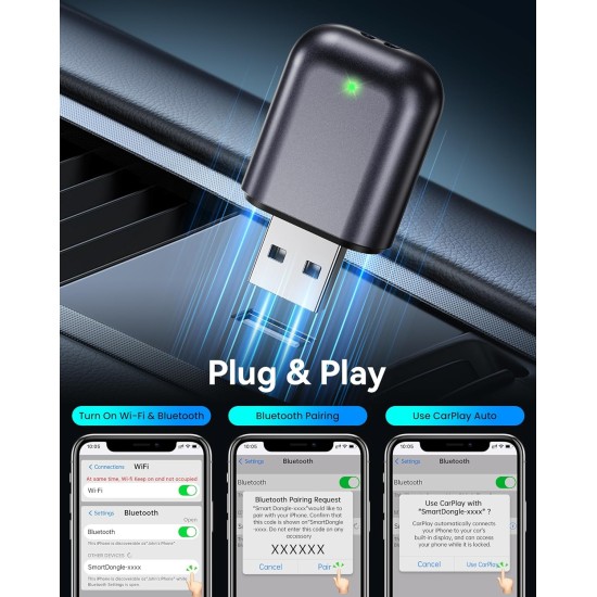 Burnt Sugar Adaptateur Carplay sans fil pour iPhone 2026 mis à niveau, design ultra mini USB pour Apple Car Play, conversion filaire en sans fil, GPS Plug & Play stable à faible décalage pour iOS 10+ et voitures à partir de 2016 (gris)