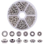 PH PandaHall 300 pièces 6 styles de perles d'espacement en argent antique, tubes d'espacement en alliage métallique tibétain, rondelles plates en forme de fleur, petites perles en vrac pour bracelets, colliers, boucles d'oreilles, fournitures de fabricati PH PandaHall 300 pièces 6 styles de perles d'espacement en argent antique, tubes d'espacement en alliage métallique tibétain, rondelles plates en forme de fleur, petites perles en vrac pour bracelets, colliers, boucles d'oreilles, fournitures de fabricati