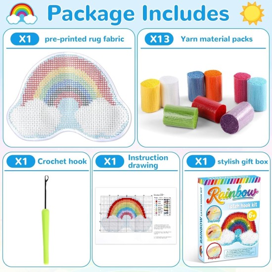 Kit de mini tapis avec crochet arc-en-ciel à faire soi-même, pour la Saint-Valentin, pour enfants, adultes, débutants, fabrication de votre propre tapis au crochet, toile imprimée, tapis, couture croisée, cadeau de Noël pour la décoration de la maison