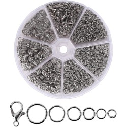 Mr. Pen - Anneaux de saut ouverts, argent, 1014 pièces, 6 tailles d'anneaux de saut ouverts pour la fabrication de bijoux, anneaux de saut en argent et fermoirs mousquetons