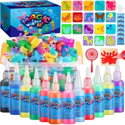 Aqua Fairy Kit de gel d'eau pour enfants, kit de jouets magiques d'elfe d'eau avec 12 couleurs, 18 moules, 6 paquets de poudre magique, créez votre propre kit d'elfe magique, kits d'artisanat d'animaux aquatiques pour enfants