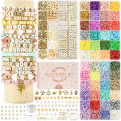 Dowsabel Kit de 3 boîtes de perles en argile pour fabrication de bracelets, 10 800 perles pour la fabrication de bijoux, perles de lettres pour bracelets d'amitié, cadeaux d'art et d'artisanat pour filles et adultes