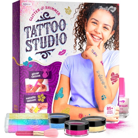 Pretty Me Kit de tatouage à paillettes pour enfants – Faux tatouages pailletés et métalliques pour filles – Idées cadeaux d'anniversaire pour fille – Ensemble de tatouages temporaires – Kits d'artisanat, jouets pour enfants de 6, 7, 8, 9, 10, 11 ans – Pretty Me Kit de tatouage à paillettes pour enfants – Faux tatouages pailletés et métalliques pour filles – Idées cadeaux d'anniversaire pour fille – Ensemble de tatouages temporaires – Kits d'artisanat, jouets pour enfants de 6, 7, 8, 9, 10, 11 ans –