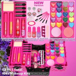 Kit de maquillage pour enfants pour fille – 52 pièces de maquillage sûr et lavable pour enfants, kit de maquillage pour vraies filles, kit de maquillage pour tout-petits avec étui à cosmétiques, jouets pour filles de 4 à 12 ans, jouets princesse, cadeaux 